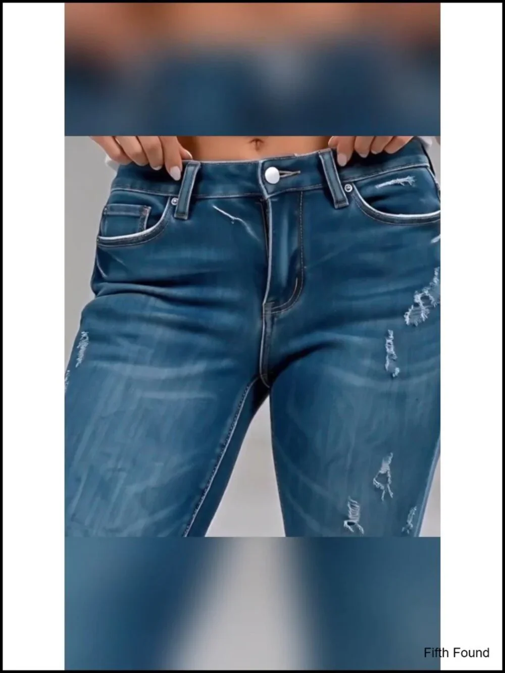 Mid Rise Crop Skinny Jeans Ripped Raw Hem Butt Lifting Denim Pants